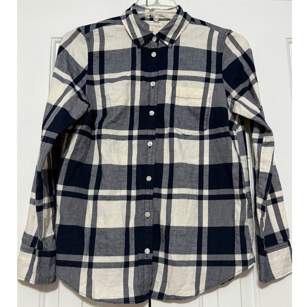 J. Crew Women's Boy Fit Plaid Shirt, Blue & White, Size S